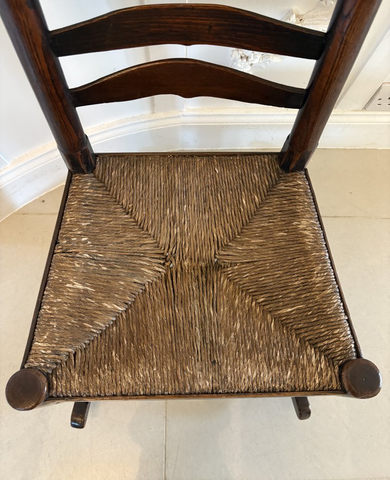 Unusual 18th Century Antique Oak Ladder Back Rocking Chair - Image 7